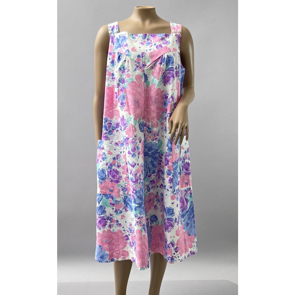 Alice of California Vtg 60s 70s Dress Women M Pink Floral Jumper Midi Muumuu NWT